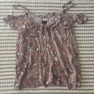Torrid Walnut Paisley Gauze Cold Shoulder Top Plus Size 1‎ Blouse Mauve 11626092